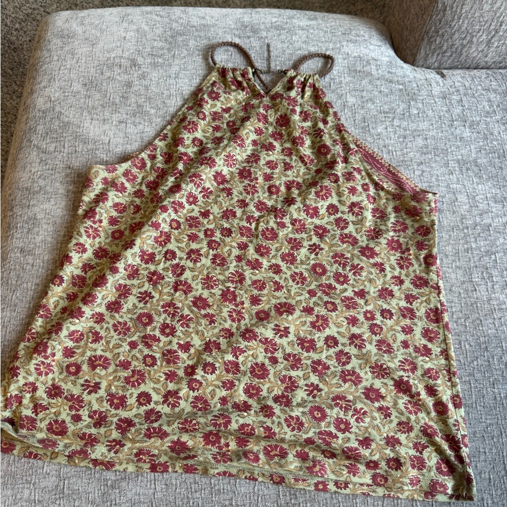 Chaps Olive and Rose Braided Halter Tank